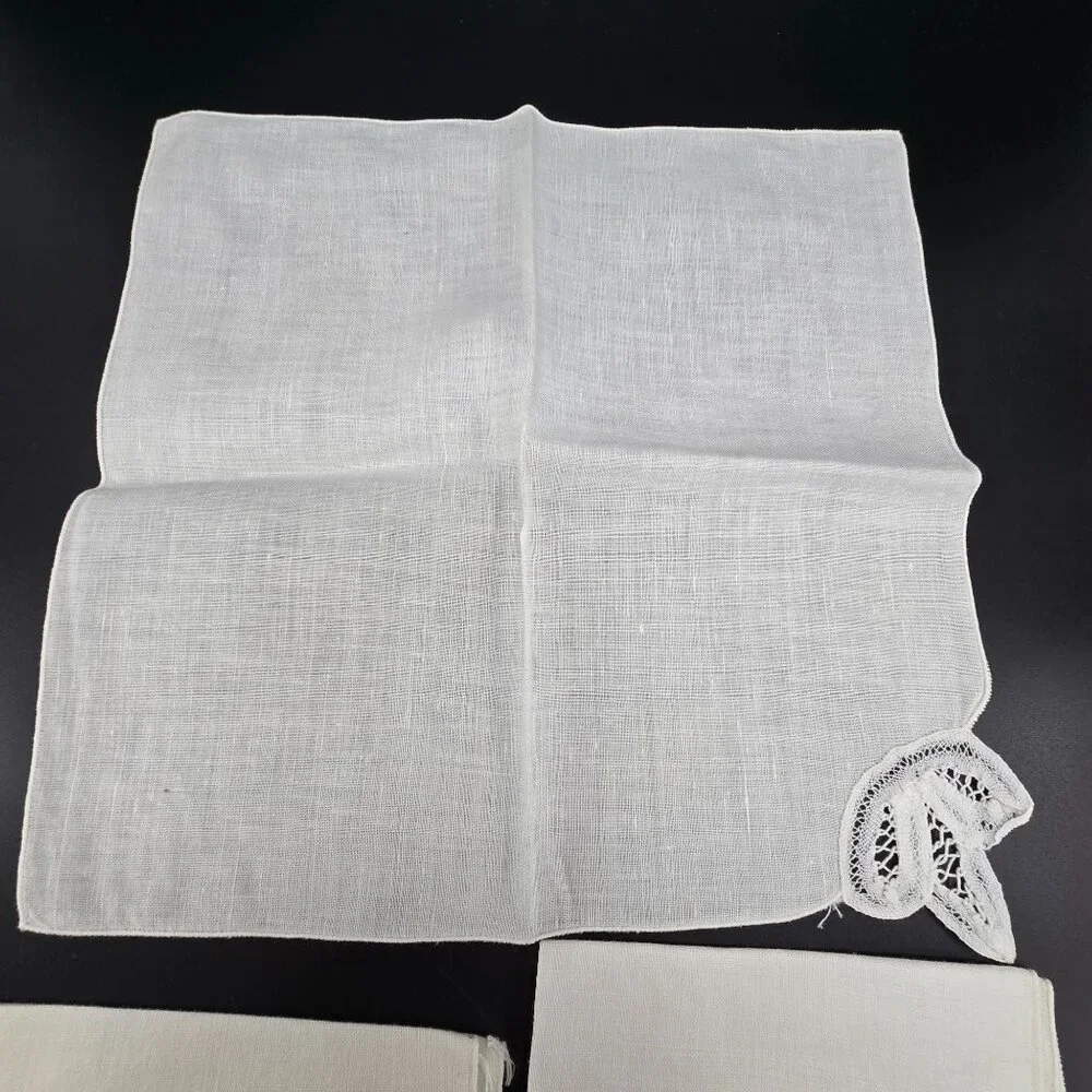 Vintage White Linen Napkins With Crochet Lace Corner Set Of 6 JJ3967